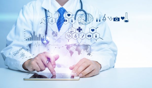 Close up of Doctor is showing medical analytics data, Medical technology concept Close up of Doctor is showing medical analytics data, Medical technology concept